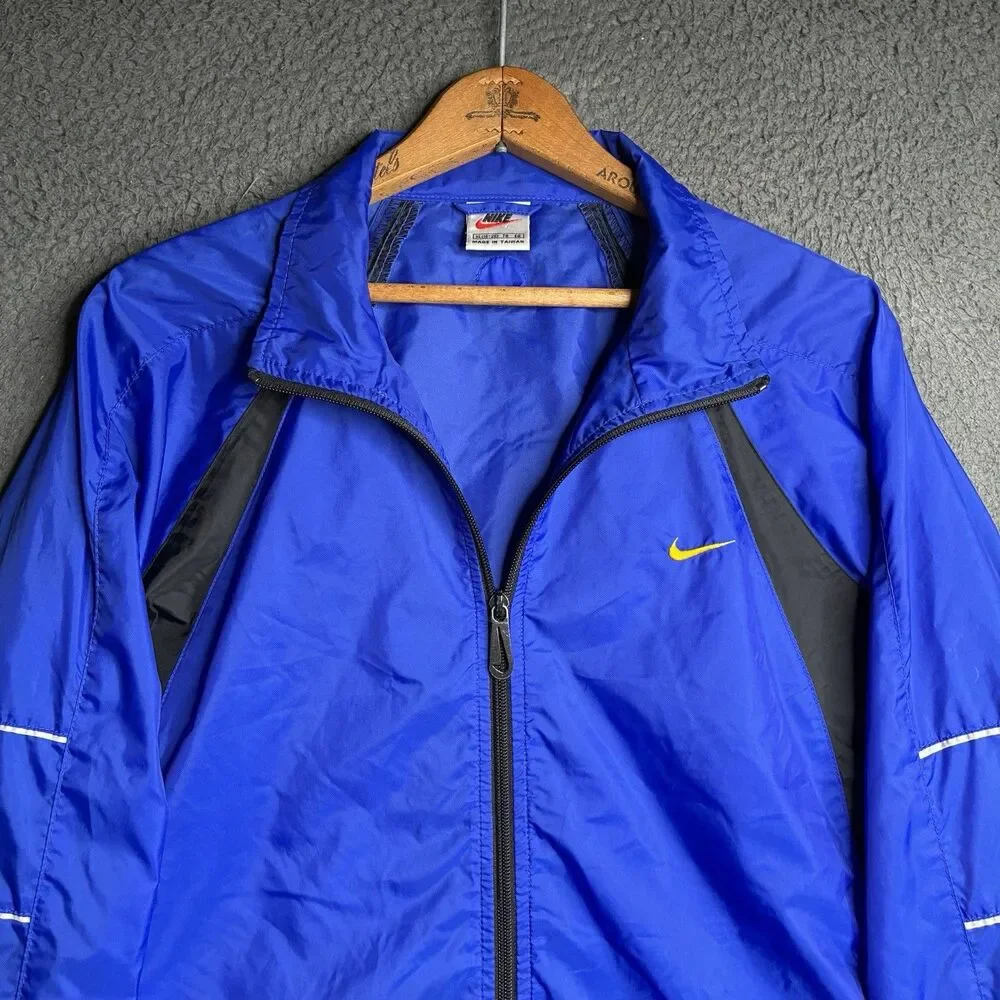 Vintage 90s Nike Track Jacket Boys XL 16-18 Blue Stripe Full Zip Windbreaker